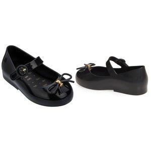 NEW Mini melissa Sweet Mary Jane Flat black slim bow girl hook&loop shoes Sz 11